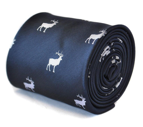 navy tie with white stag deer silhouette design
